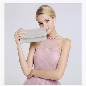 NWT Silver Sparkly Clutch w/ Silver Chain Strap